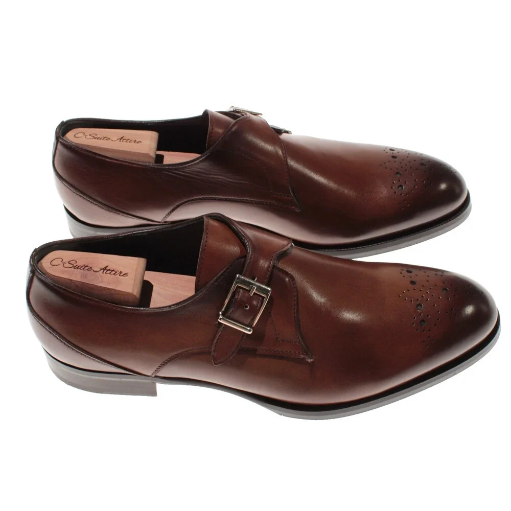 Pastori NWB Single Monk Strap Dress Shoes Size 10.5 US in Brown Leather